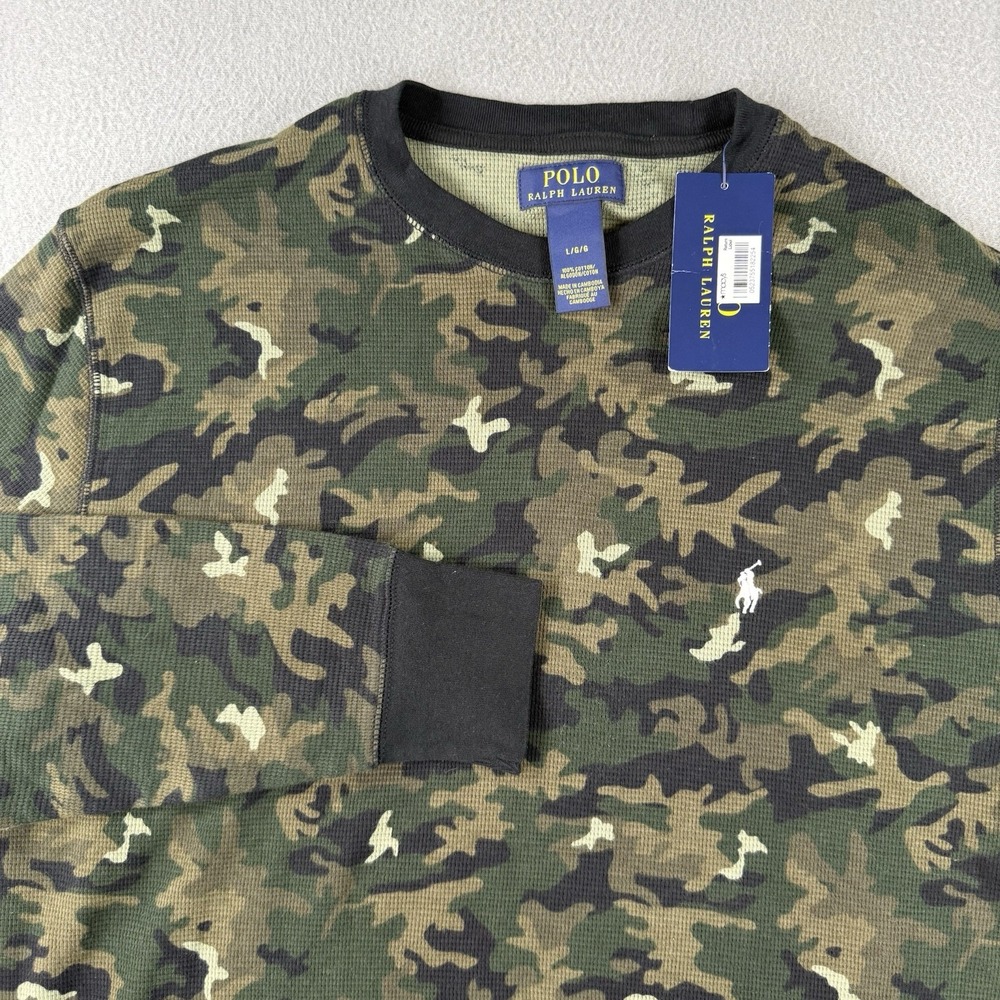 NWT Polo Ralph Lauren Mens Large Camo Waffle Knit Thermal Long Sleeve Shirt